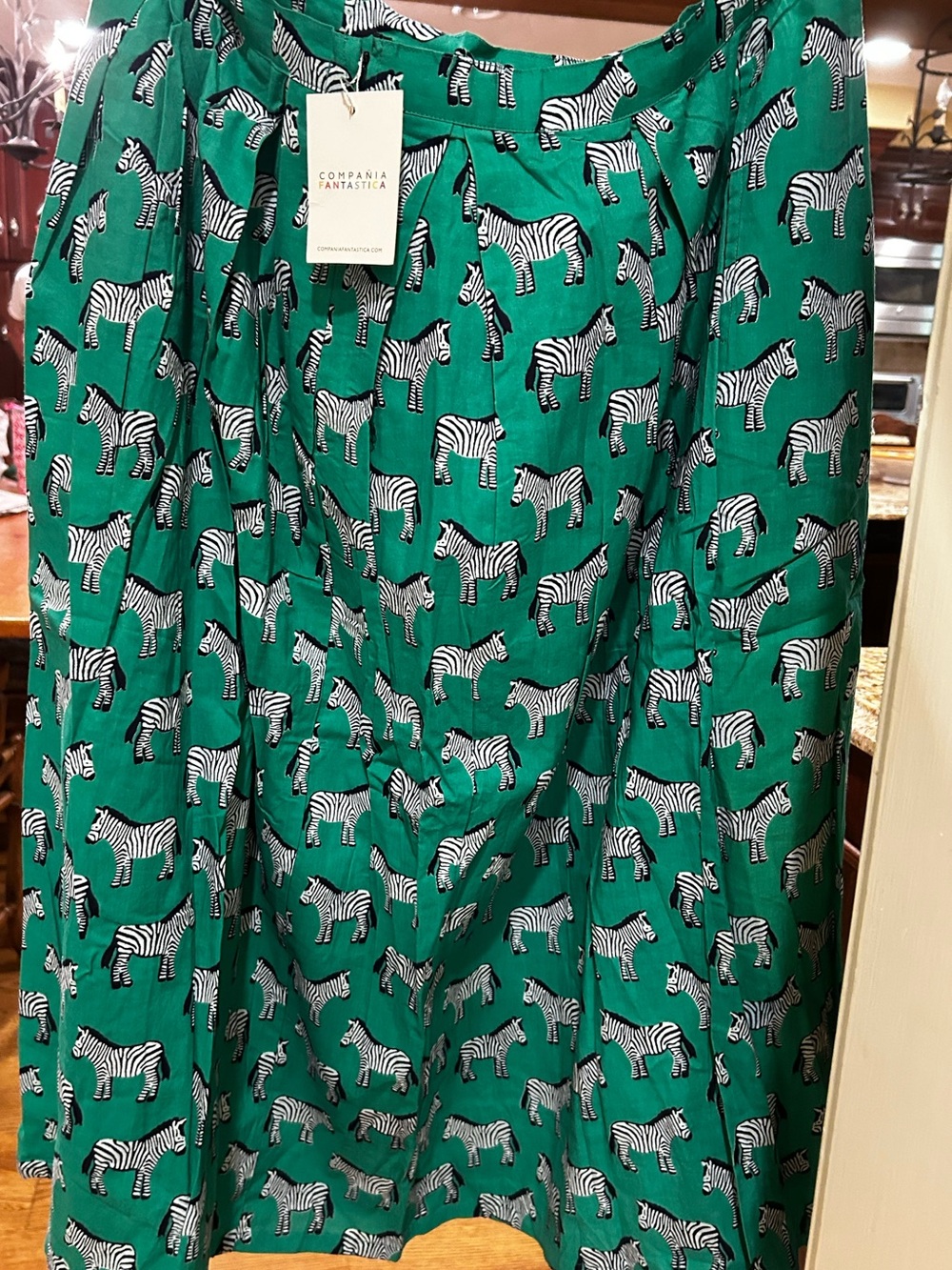 NWT Compania Fantastica skirt 1x Zebras Black Green white, cotton, lined pockets